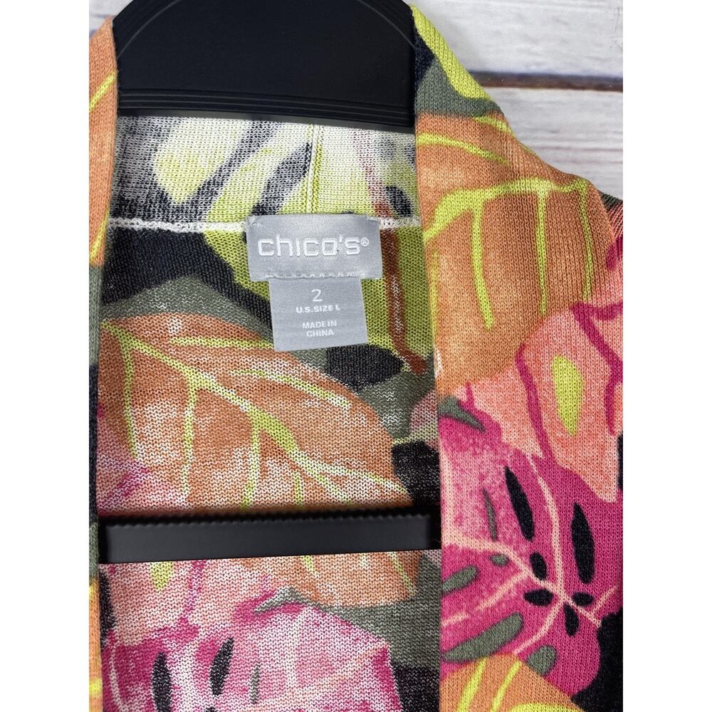 Chicos Cardigan Sweater Women's Size Large Multicolor Tropical Leaf Open Front - Picture 4 of 7